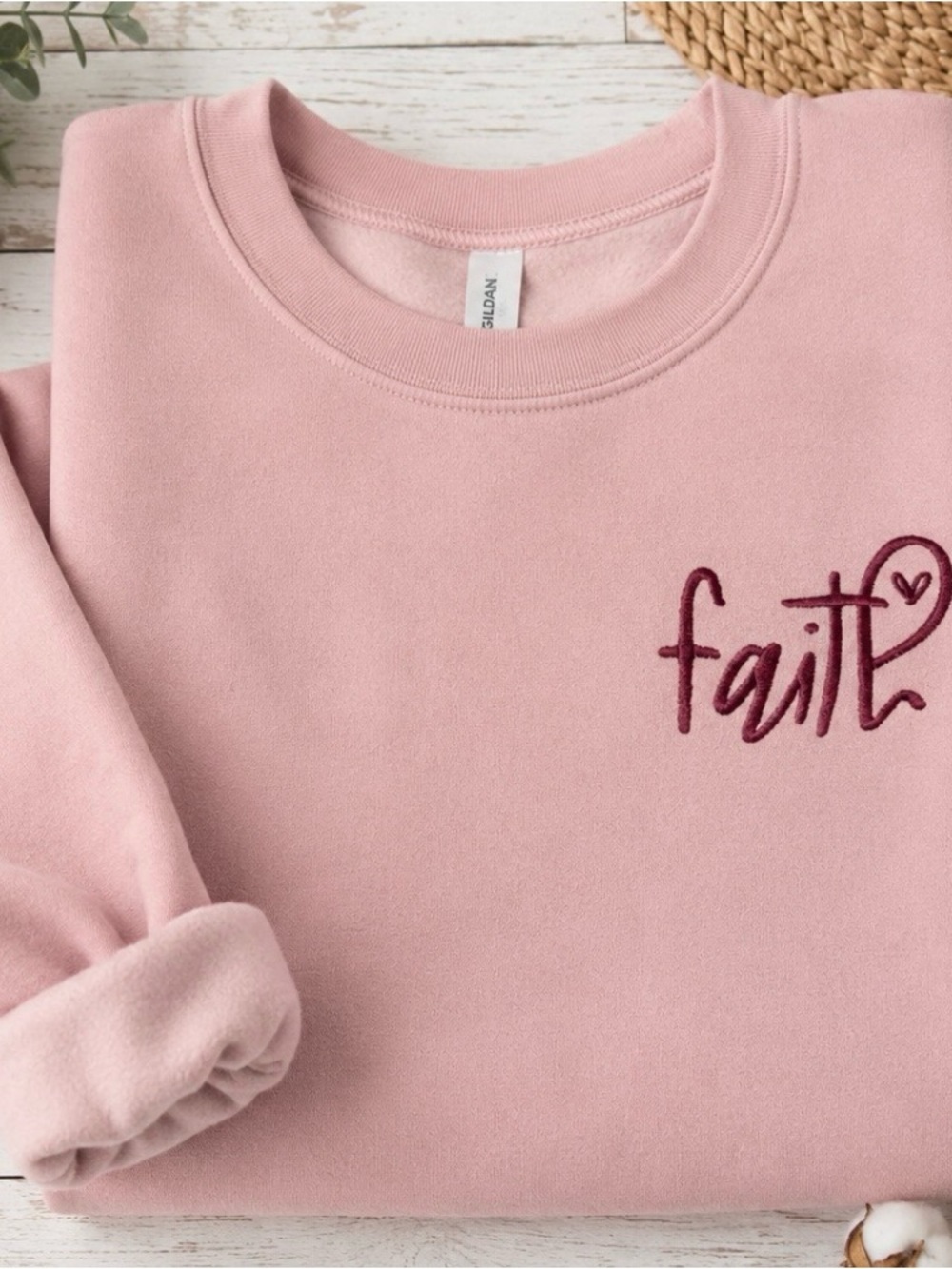 Dusty Pink 'Faith' Embroidered Crewneck Sweatshirt